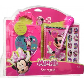 Set Regalo Minnie Disney - Scatola Segreta con Chiave + Quaderno + Penna con Fiocco + Foglio Adesivi