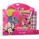Set Regalo Minnie Disney - Scatola Segreta con Chiave + Quaderno + Penna con Fiocco + Foglio Adesivi