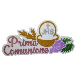 Scritta "Centro Tavola Prima Comunione" in Polistirolo - Rosa con Glitter