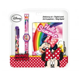 "Set Diario Segreto Minnie Disney + Orologio da Polso Digitale + Penna a 6 Colori - Idea Regalo Bambina