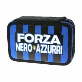 "Astuccio Scuola 3 Zip Forza Neri Azzurri - Accessori Completi Interno Giotto