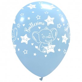 Palloncini Blu Baby Battesimo con Elefantino - Confezione da 100 pz Pallone 12 pollici