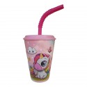 Bicchiere con Cannuccia Unicorno Disney 430ml - Ideale per Scuola e Casa