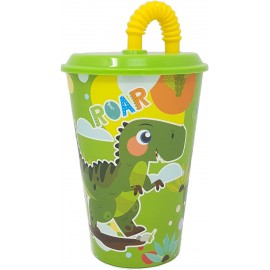 Bicchiere con Cannuccia Dinosauro Roar Disney 430ml - Ideale per Scuola e Tempo Libero dei Bambini