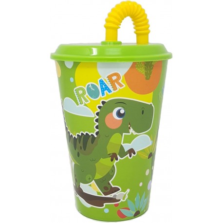 Bicchiere con Cannuccia Dinosauro Roar Disney 430ml - Ideale per Scuola e Tempo Libero dei Bambini