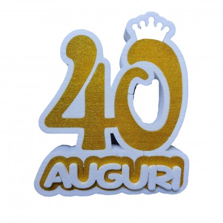 Numeri Compleanno-Anniversario Sagomati Polistirolo Auguri 40 con Coroncina33x33x6 cm Centro tavola Decorazione