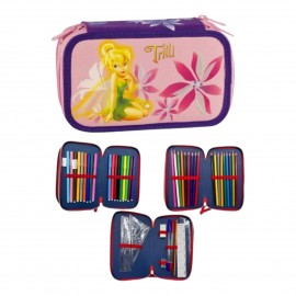 Astuccio Triplo Riempito Bambina Trilli Fairies - 44 Accessori Scuola Elementare - 3 Zip - Prodotto Ufficiale Disney