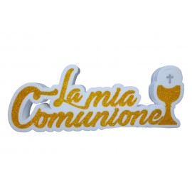 Scritta Centro Tavolo Prima Comunione - Calice Glitter Oro Polistirolo Decorativo 40x23x6cm