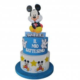 "Torta Battesimo Topolino Disney in Polistirolo - Personalizzabile con Nome - Altezza 70 cm, Diametro 45 cm"