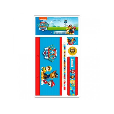 Blister Scuola 5 Pezzi Paw Patrol - Astuccio Portacolori, Matita, Gomma, Righello, Temperino