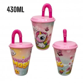 BICCHIERE CON CANNUCCIA PRINCIPESSE DISNEY IN PLASTICA ML.430