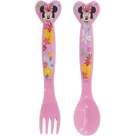 PPosate Minnie Disney in Plastica BPA Free - Forchetta e Cucchiaio Set 2 Pz per Scuola e Tempo Libero