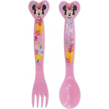PPosate Minnie Disney in Plastica BPA Free - Forchetta e Cucchiaio Set 2 Pz per Scuola e Tempo Libero
