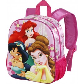"Zainetto per Scuola Materna Principesse Disney con Rilievo 3D - Scomparto Principale con Cerniera e Tasche Laterali in Rete"