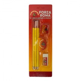 Blister 6 Matite con Gomma e Temperamatite Giallo-Rossi Roma - Idea Regalini per Fine Festa e Scuola