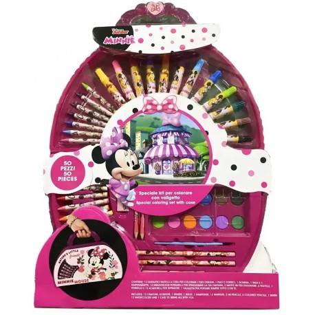 Valigetta Minnie Disney Set Completo per Colorare e Disegnare - 50 Pezzi Inclusi, Accessori Creativi per Bambini