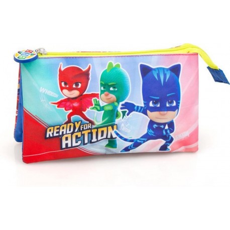 Astuccio PJ Masks con 3 Scomparti Zip Capiente e Resistente per Scuola e Viaggi 22x13 cm