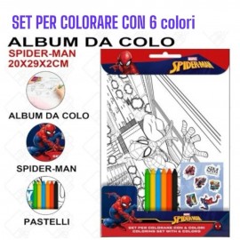 Album da Colorare Spiderman Marvel 20x29 cm con 6 Pastelli – Idea Regalo per Bambini, Scuola e Feste di Compleanno