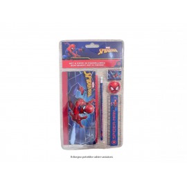 Set Scuola 5 Pezzi Spiderman Marvel – Astuccio, Matita con Gomma, Temperamatite, Gomma e Righello – Kit Completo per Bambini