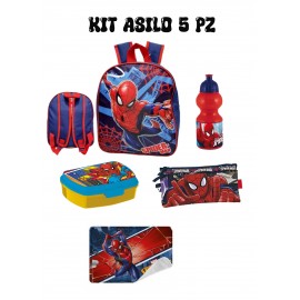 Set Scuola Asilo Spiderman Marvel 5 Pezzi - Zaino, Tovaglietta, Porta Merenda, Bicchiere e Borraccia