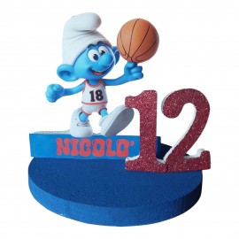 Sagoma Puffo Basket in Polistirolo – Personalizzata con Nome ed Età – Decorazione Compleanno Bambini