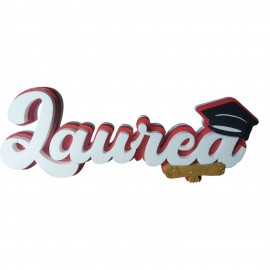 Scritta in Polistirolo Laurea 65x24x6 cm con Pergamena e Tocco – Centrotavola Personalizzato per Festeggiamenti"