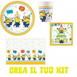 Coordinato Tavolo Minions per Feste Bambini | Kit Completo da 8 a 40 Invitati con Piatti, Bicchieri, Tovaglioli e Tovaglia