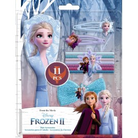 Set Accessori Capelli Frozen Disney – 11 Pezzi con Elastici, Fermagli e Spazzola – Idea Regalo per Bambine