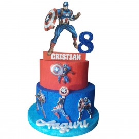 Torta di Compleanno Personalizzata Capitan America in Polistirolo – Nome ed Età in 3D Glitterato, Decorazione Supereroi