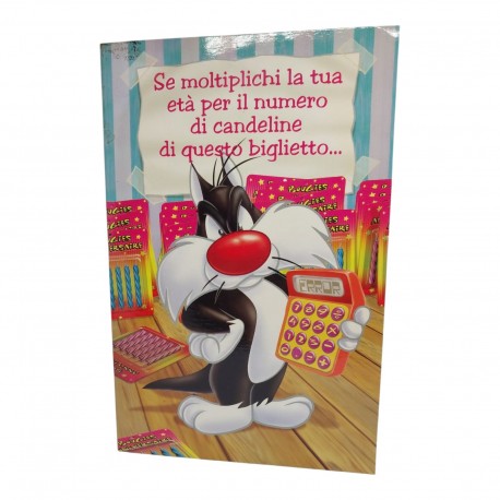 "Biglietto di Auguri Pop-Up 3D Looney Tunes con Gatto Silvestro – Cartolina di Compleanno Divertente con Effetto Sorpresa"