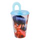 Bicchiere in Plastica Miraculous Ladybug Disney con Cannuccia - 430ml per Scuola e Tempo Libero