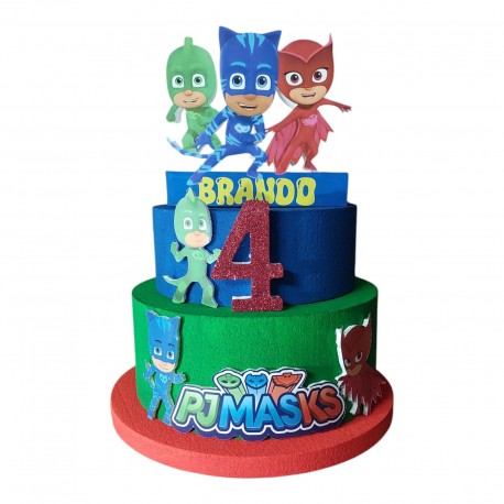 Torta in Polistirolo PJ Masks Super Pigiamini - Decorazione Tavola Personalizzabile per Compleanno