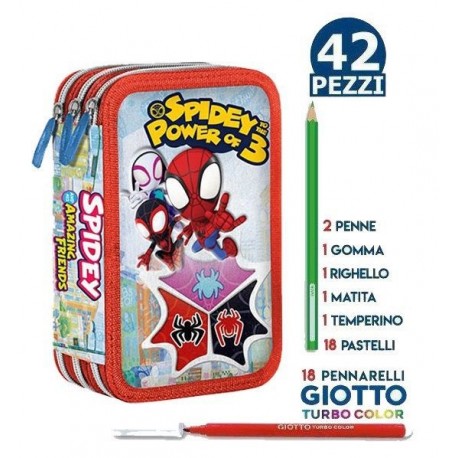 Astuccio Scuola Spidey 3 Zip – Completo 45 Pezzi Giotto | Pennarelli, Pastelli, Accessori Inclusi