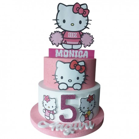 Torta Scenografica Personalizzata Hello Kitty in Polistirolo - Decorazione Centro Tavola 3D per Compleanno con Nome e Età