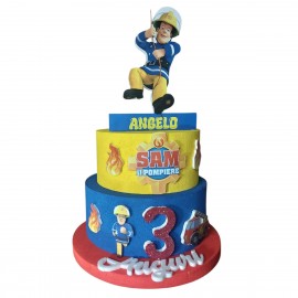 Torta Scenografica Personalizzata Sam il Pompiere in Polistirolo – Decorazione Centro Tavola per Compleanno con Nome e Numero