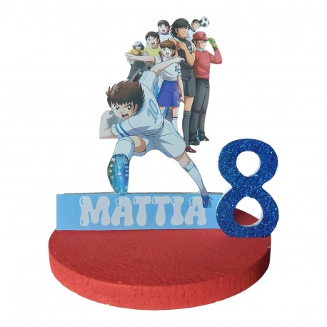 Sagoma 3D Personalizzata Capitan Tsubasa in Polistirolo con Nome e Numero Glitterato – Decorazione Festa di Compleanno