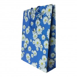 Shopper Regalo "Fiori Margherite" in Carta Plastificata con Chiudipacco – Busta Regalo con Manici in Cordino – 25x35x10 cm
