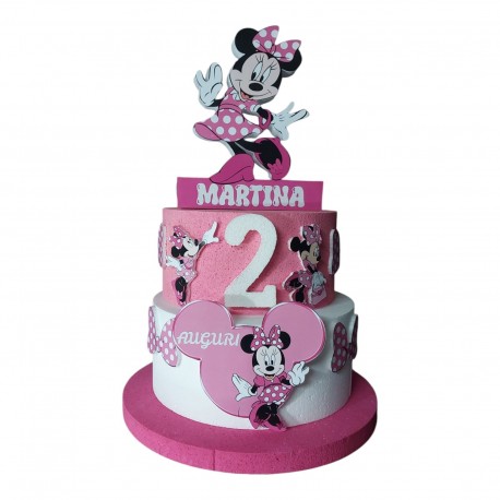 "​Torta Scenografica Personalizzata di Minnie per Compleanni – Decorazione Unica con Nome e Numero Glitterato"​