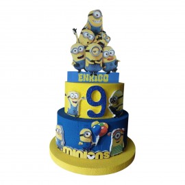 Torta Compleanno Minions Personalizzata con Nome ed Età – 3 Livelli, Decorazione in Polistirolo Glitterato