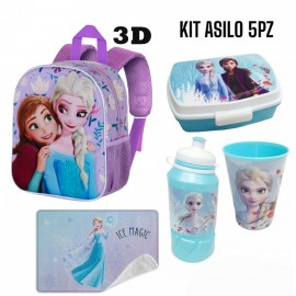 Set Scuola Asilo Frozen Disney 5 Pezzi: Zaino, Tovaglietta, Portamerenda, Bicchiere e Borraccia