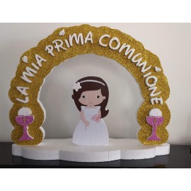 Prima Comunione con Arco e angioletto POLISTIROLO Personalizzata con Nome Maschio Femmina Colore Oro cm. 50 * 40 festa EventiCat