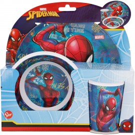 Set Pranzo Pappa Melamina SPIDERMAN UOMO RAGNO MARVEL 3 Pezzi - 1 Piatto Piano 1 Piatto Fondo 1 Bicchiere in Confezione