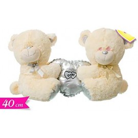 Coppia Orso Bianco Peluche con Cuore SIlver 40 cm