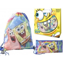  Borsa-Sacca-Zaino con Astuccio portapenne Spongebob in confezione idea regalo Bambini