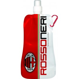 Borraccia pieghevole in plastica PTE con moschetto in alluminio AC.MILAN 480 cl Sport Scuola e Tempo Libero