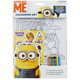 MINIONS COLORI SET 6 MATITE COLORATE CON SCENE DA COLORARE  STIKERS