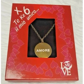 Collana con Medaglione dorato Amore  6 Unica San Valentino  in Scatola CM 80