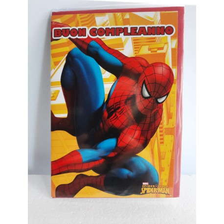 BIGLIETTO MARVEL AUGURALE COMPLEANNO SPIDERMAN 17X11 CM BUON COMPLEANNO