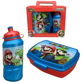 Set Borraccia da 400 ml e Sandwich Box Portamerenda per Bambini in plastica Super Mario Bros