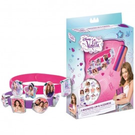 Set 2 Braccialetti con 18 Accessori da Applicare Disney Violetta Accessori Gadget Compleanno Bambina